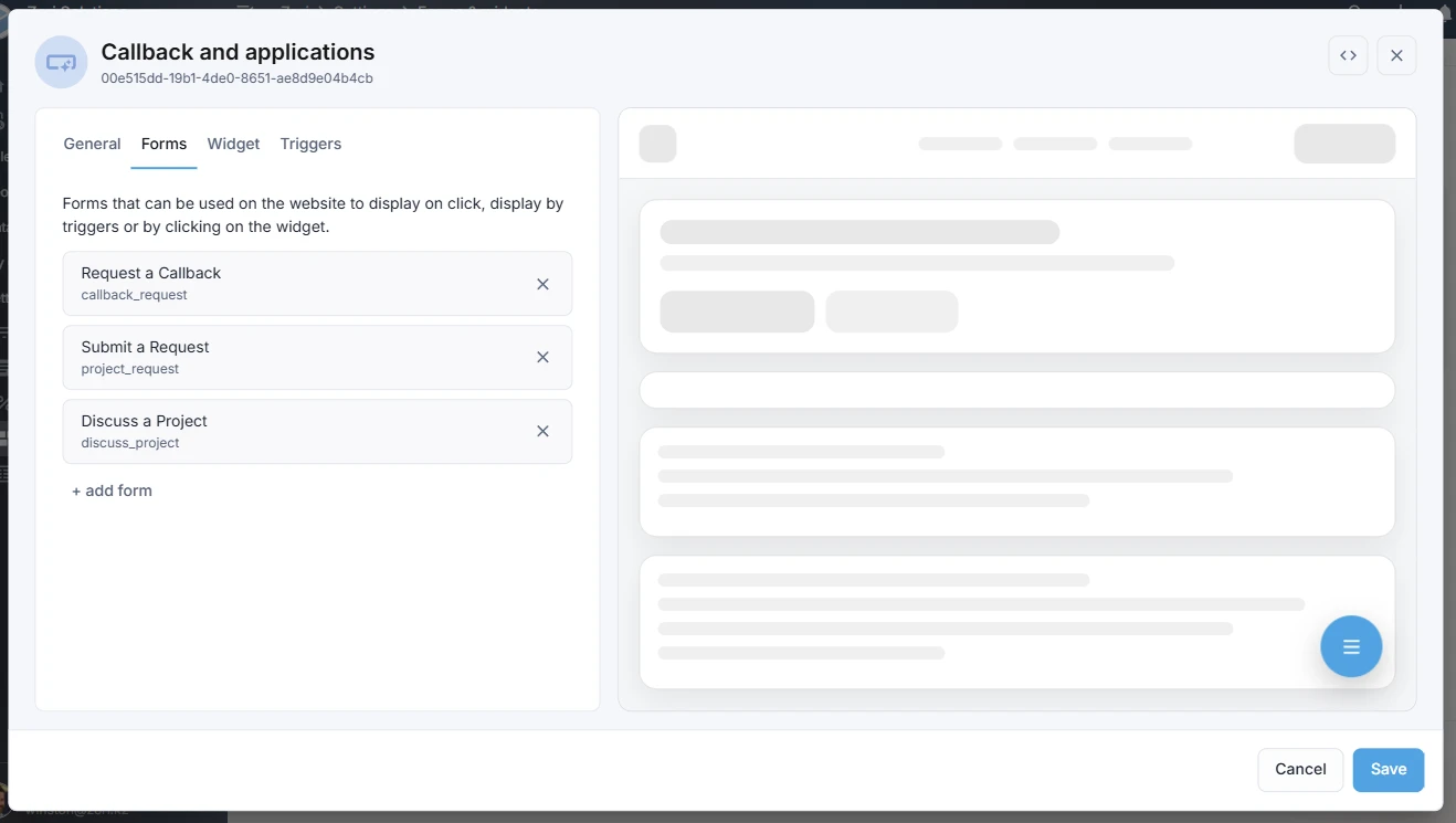 Embed card, forms tab