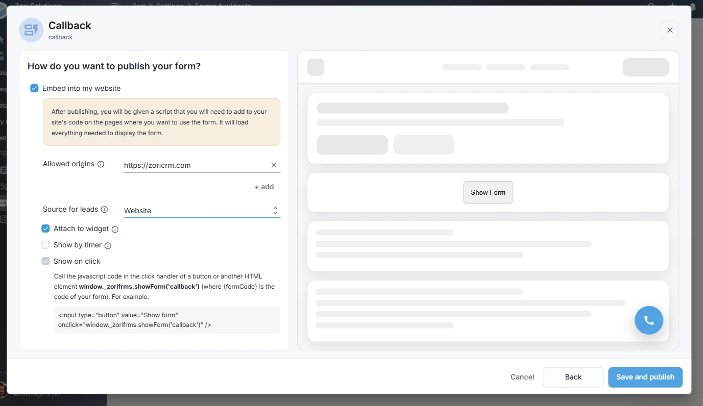 Form wizard - publishing step