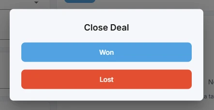 Close deal dialog in ZoriCRM