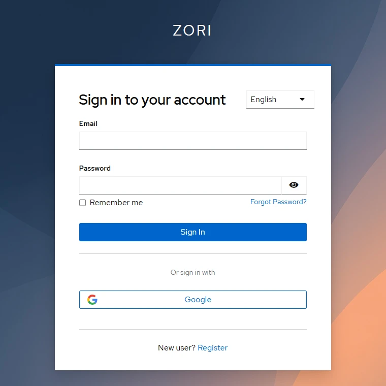 Sign in or register in ZoriCRM